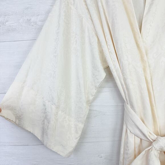 Natori Jacquard‎ Satin Womens Robe Size Medium Ivory Kimono Belted Sleepwear - Picture 5 of 16